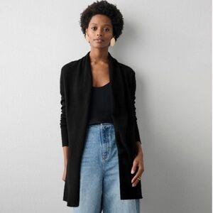 White + Warren 100% Cashmere Black Open Cardigan Sweater Midi Sz M